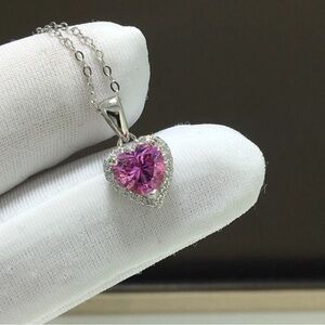 🔥925 Silver 1.5CT Excellent Cut Pink Hard Moissanite Pendant And Necklace Women